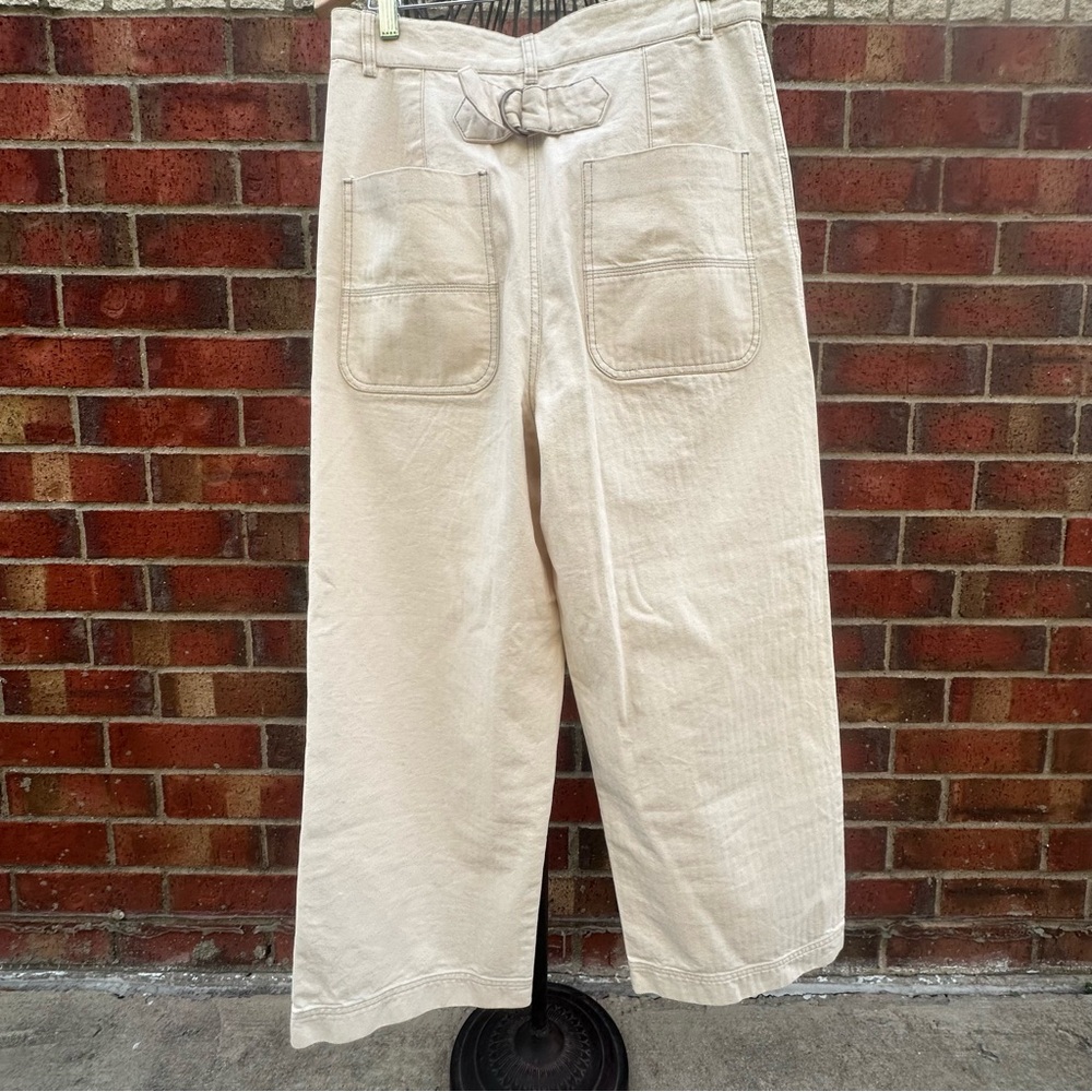 Free People Jean High-Rise Buckle Back Cream Wash Denim Wide Leg Street-Style 8 - Picture 1 of 15